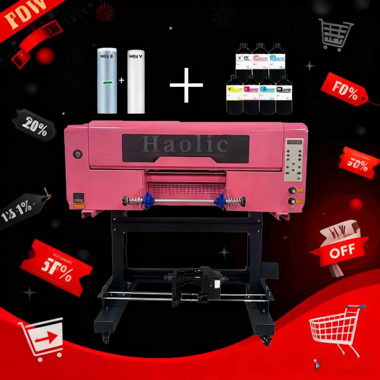Big Sale New A3 Smart Pink UX7 UV DTF Printer WIth DX7 Printhead For Cup Wraps, Stickers & Small Business