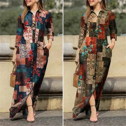 Muslim Abayat Dress for Ladies, Floral Print, Medium-long Shirt with Buttons, Elegant Islamic Clothing, Europe and America