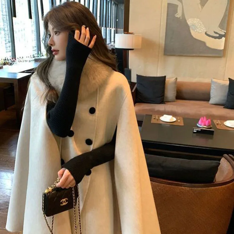 

Fashionable Style Woolen Coat Women's 2023 Autumn And Winter New Korean Version Versatile Mid Length High End Cloak Cloak Coat