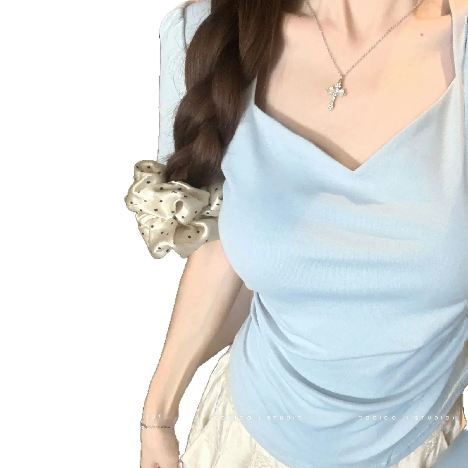 T-shirt a maniche corte con colletto quadrato e maniche a palloncino larghe Donna Estate Nuovo top capispalla dimagrante con copertura di carne taglie forti