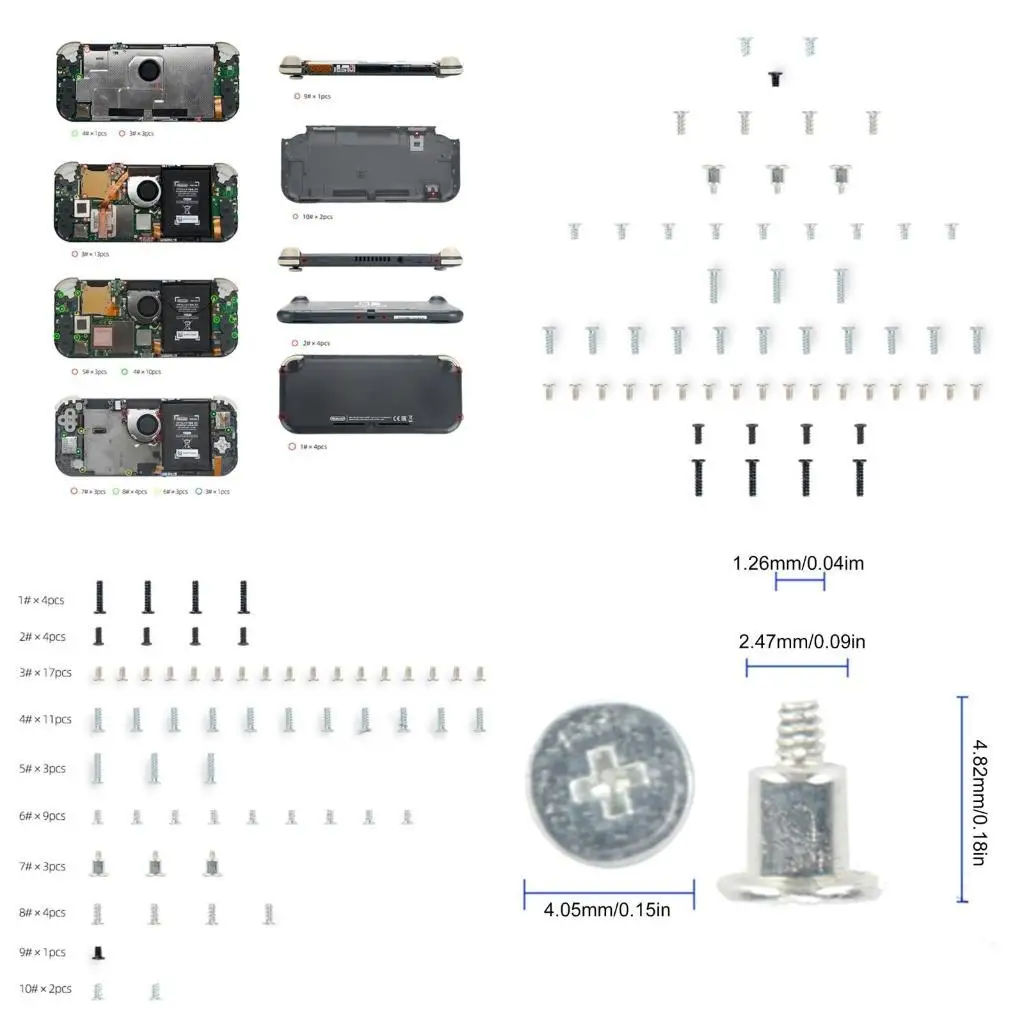 652F 58Pcs Full Screws Set for NS Lite Game Console Repair Replacement Head Screw