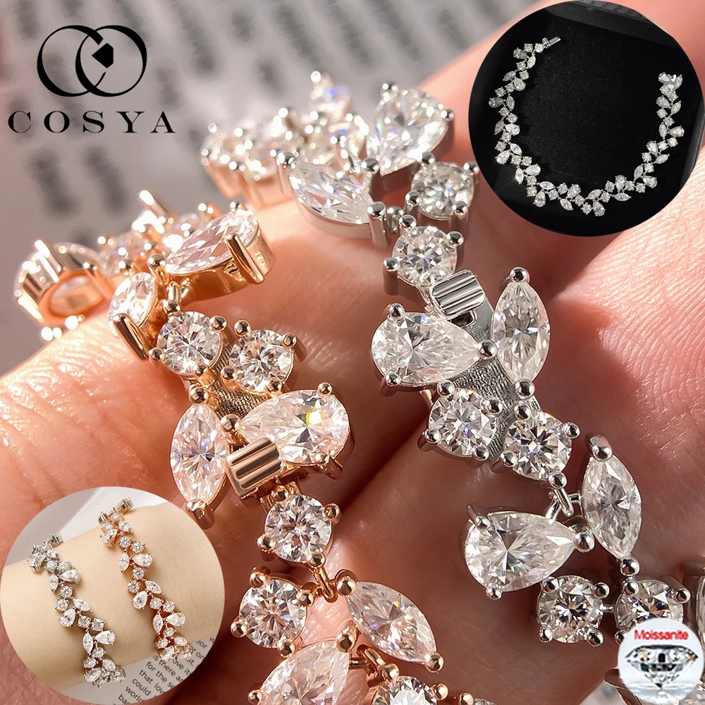 

COSYA Full Moissanite Diamond Bracelet For Woman 18K Rose Gold S925 Silver D VVS1 Pear Cut Certified Bracelet Party Fine Jewelry
