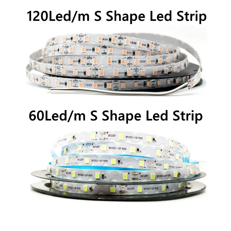 Tira de luces LED en forma de S de 12V 2835 60LED/m 120LED/m lámpara de tira de luz LED Flexible luz blanca cálida letra de canal doblado