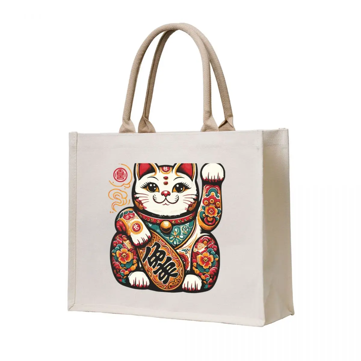

LUCKY CAT HAND PAINTED MANEKI NEKO Tote Bag Canvas stote bag shoulder tote tote bags