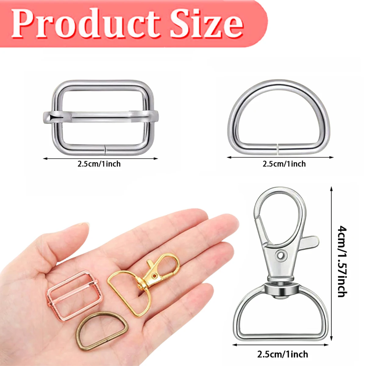 10/18/30 Set D Swivel Lobster Clasps with D-Rings and Slide Buckles Set, for Bags DIY Crafts Gifts Wallets and Hardware Sewings