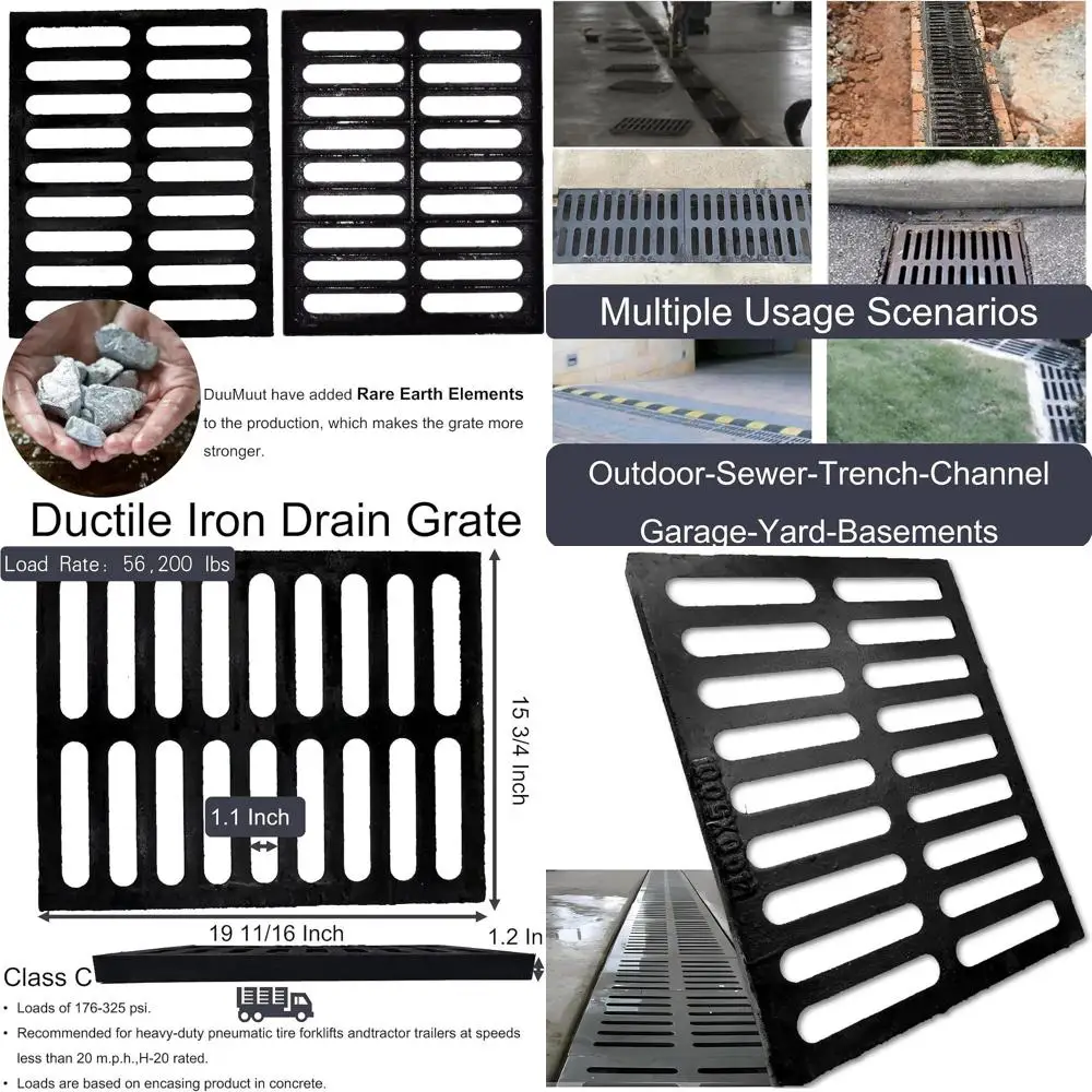 

Heavy-Duty 20x16 in Driveway Channel Cover, Outdoor Trench Drain Grate, Black, Suitable for Garage Use