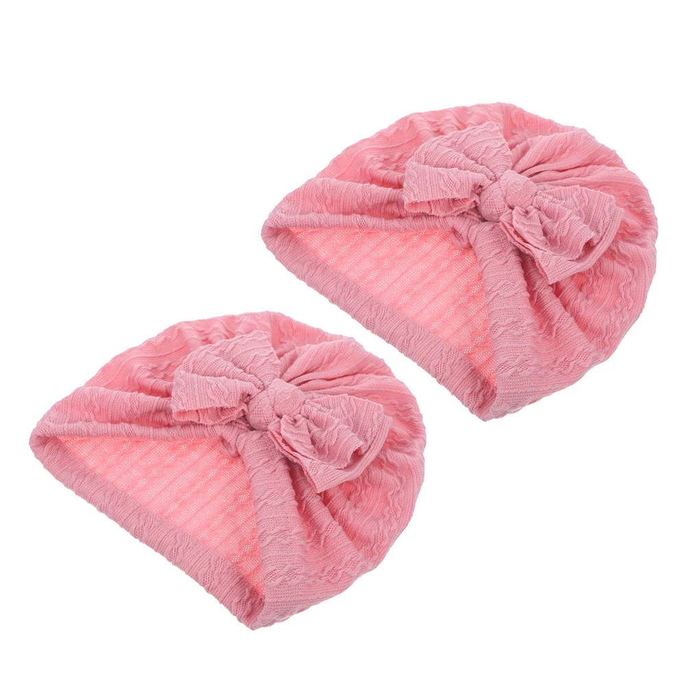 

2pcs Baby Turban Hats Bow Knit Headwraps Stretchy Bonnets Caps Beanie Newborn Infant Baby Head Wraps Shower Gifts