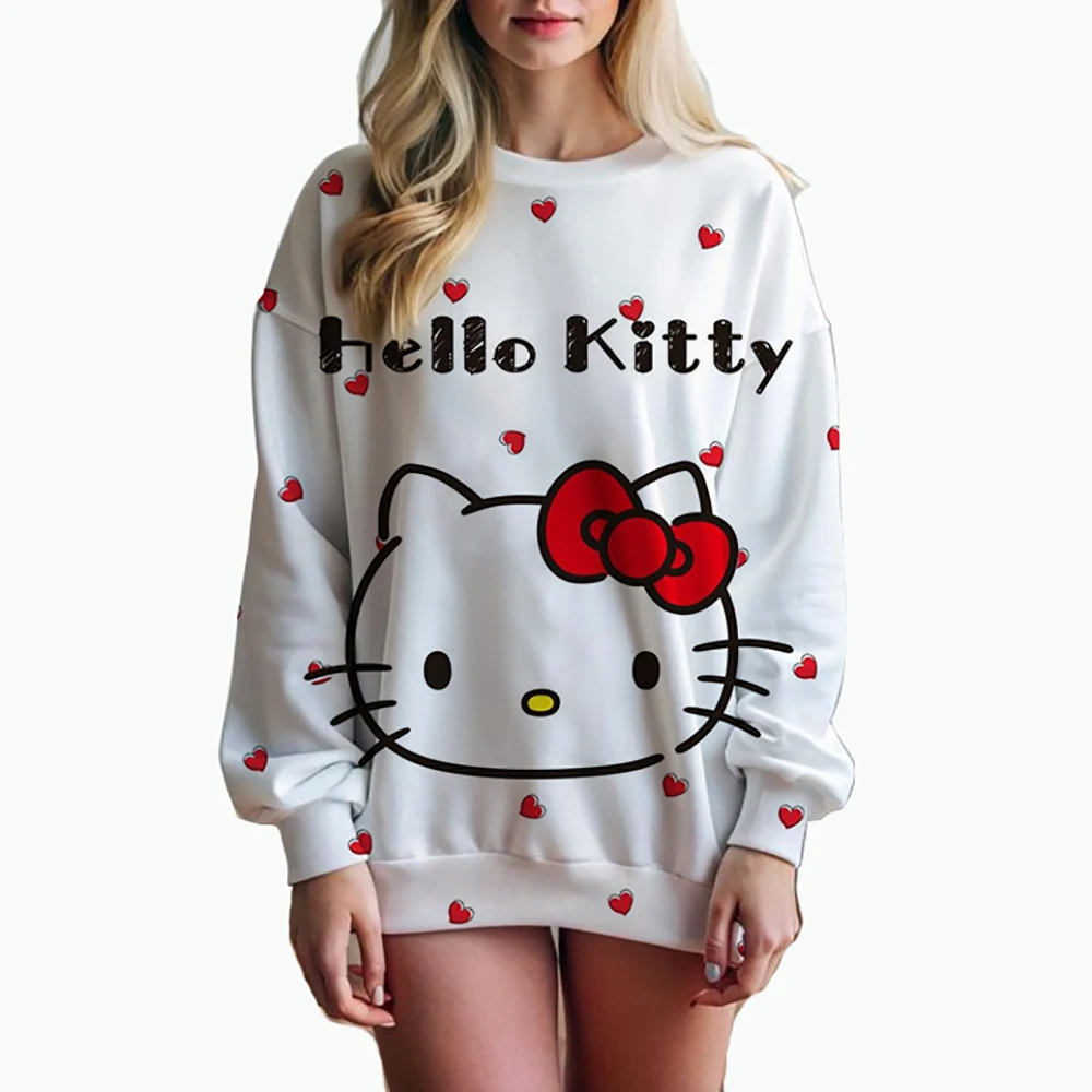 

Женские толстовки с длинными рукавами и круглым вырезом «Hello Kitty», милая осенняя уличная одежда Y2k, модная молодежная женская одежда для отдыха, новинка для вечеринок