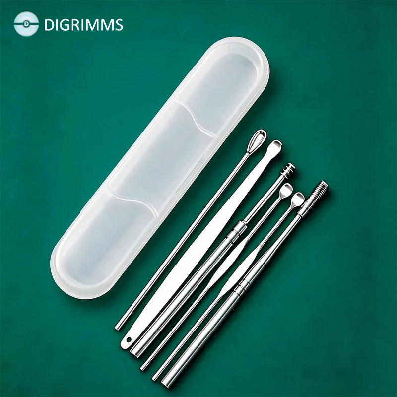 6Pcs/Set Stainless Steel Spiral Ear Pick Spoon Ear Wax Removal Cleaner Ear Tool Multi-Function Portable with Storage Box