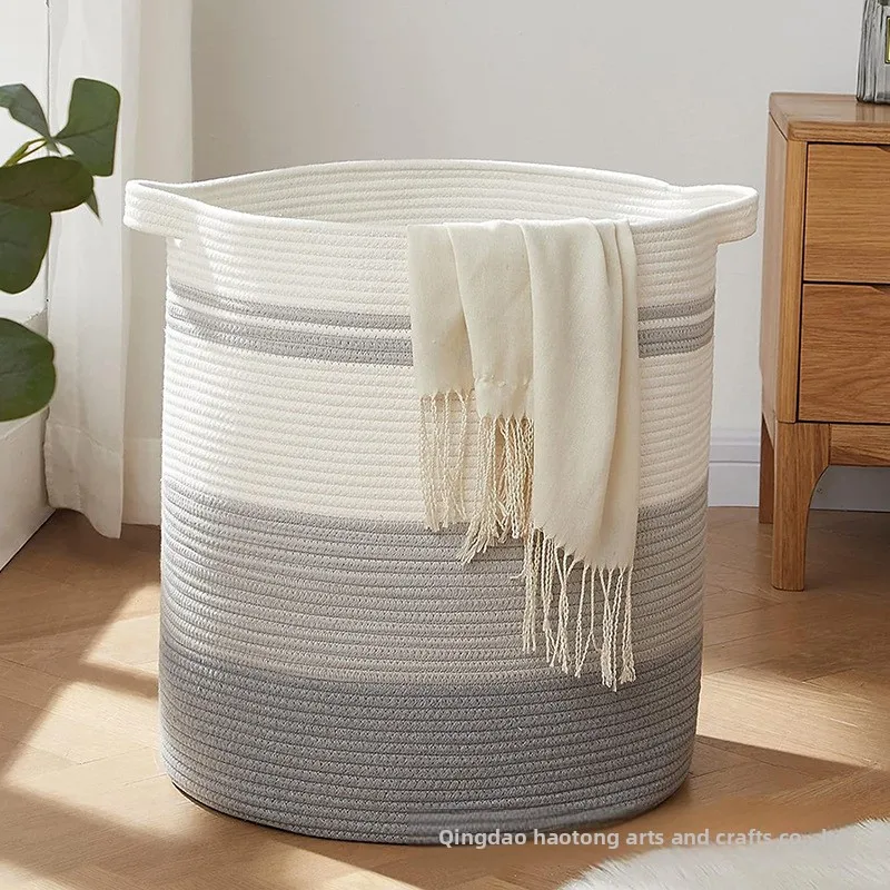 Foldable Cotton Rope Laundry Basket Soft Side Handles Woven Clothes Books Toy Storage Hamper In Gradient Colors Small X Cm Or
