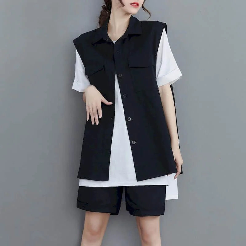 

Однотонный жилет для женщин с воротником-поло, художественные повседневные кардиганы без рукавов, жилеты в корейском стиле, свободные однобортные женские топы