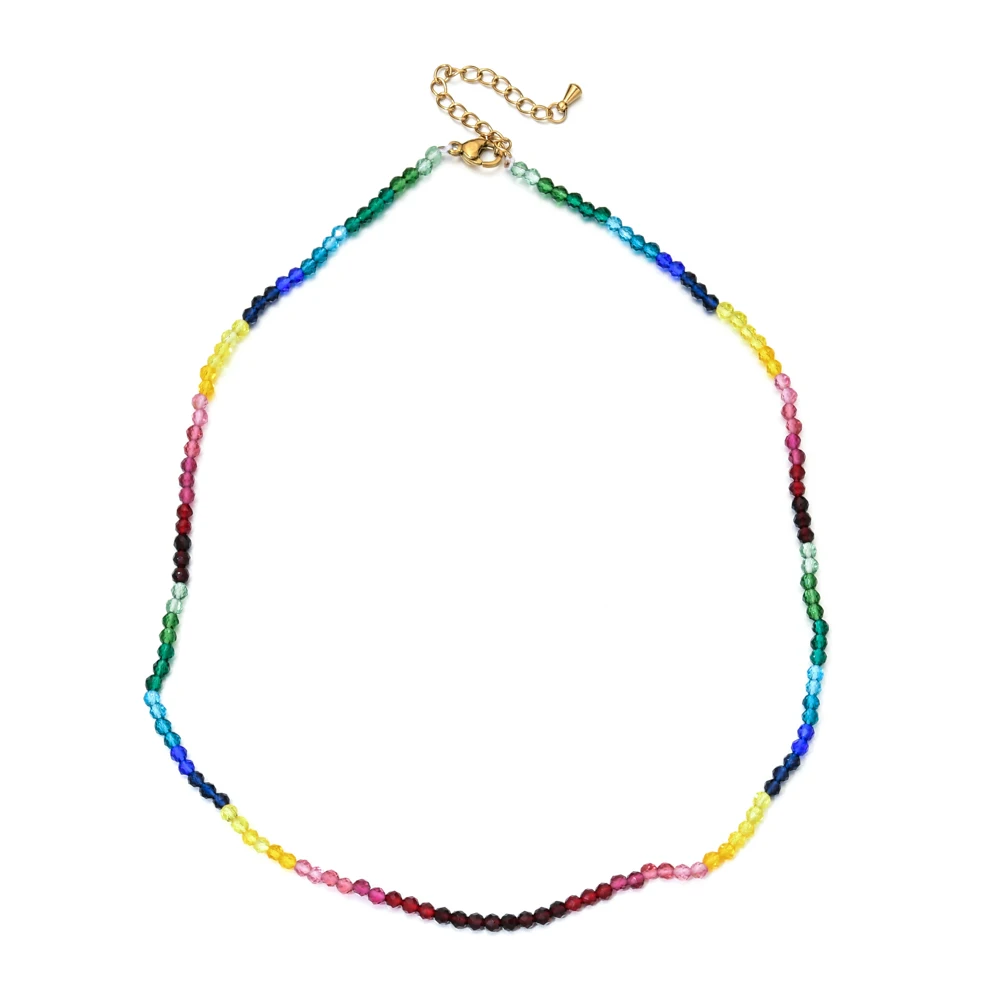 ZMZY Elegant Fashionable Rainbow Gradient Color Glass Crystal Beads Necklace Ladies Casual Leisure Parties Christmas Festivals