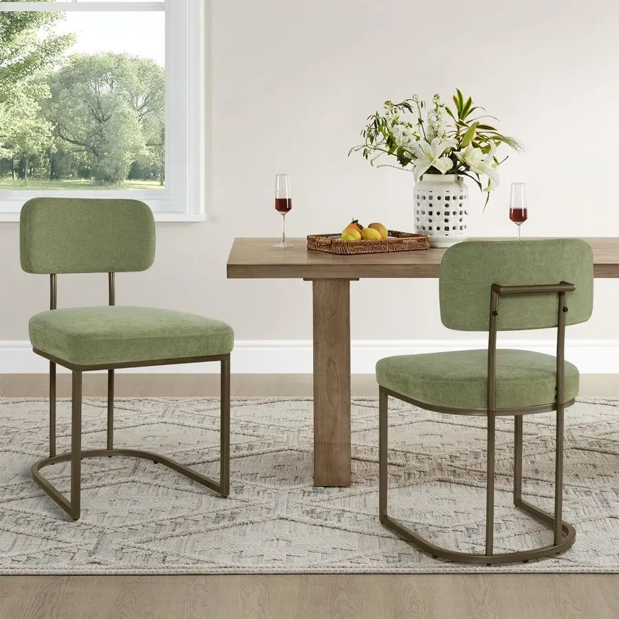 

Chairs Set of 2, Upholstered Modern Kitchen Chairs with Ergonomic Backrest, Fabric Cushion Seat amp Wire Drawing Metal Legs for