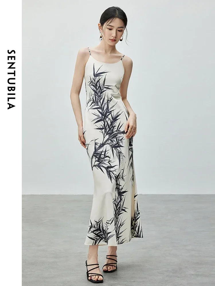 

SENTUBILA Chinese Style Camisole Long Dress Woman 2025 Summer Elegant Round Neck Printed Sleeveless Tank Maxi Dresses 142L54777