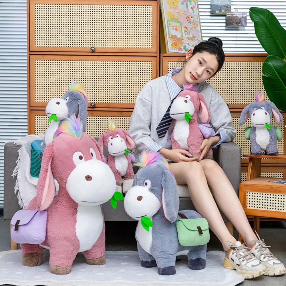 Kawaii 30cm mochila burro brinquedos de pelúcia dos desenhos animados bonito animal boneca de pelúcia brinquedo presente decoração para casa burro ornamento de pelúcia crianças