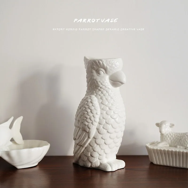 Nordic Parrot Shape Ceramic Creative Vase Flower Arrangement Personalized Desktop Flower Ware Home Decoration Vases Jarrones