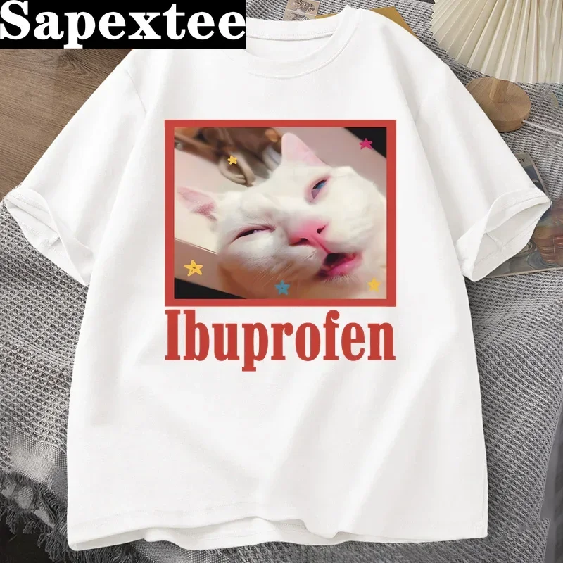 

Ibuprofen Cat WomenTshirt Funny Cat Graphic Tee Cute Cat Lover Cotton T-Shirt Casual Funny T Shirts Unisex Oversized Tshirt Tee