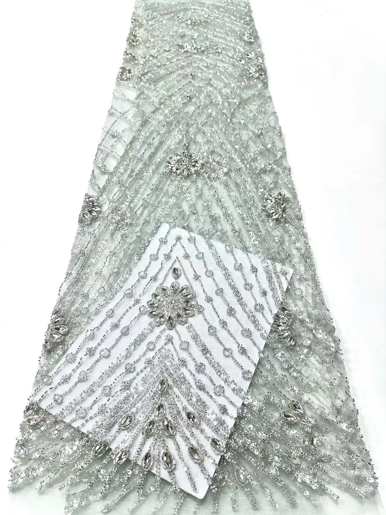 

African Sequin Beaded Groom Lace Fabric High Quality French Tulle Lace Fabric 2026 Embroidery Nigerian Lace Fabric Wedding M21-1