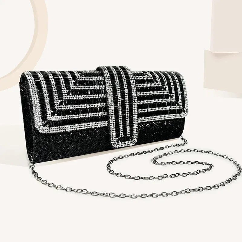 Pochette con strass da donna borse da sera Sparkling Glitter Formal Party Wedding Cocktail Prom Bags con catena