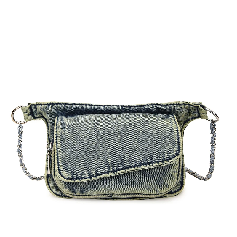 

Джинсовая повседневная поясная сумка на молнии с цепочками, крутые женские сумки на распродаже, новинка 2025 года, универсальная повседневная женская сумка для поездок на работу
