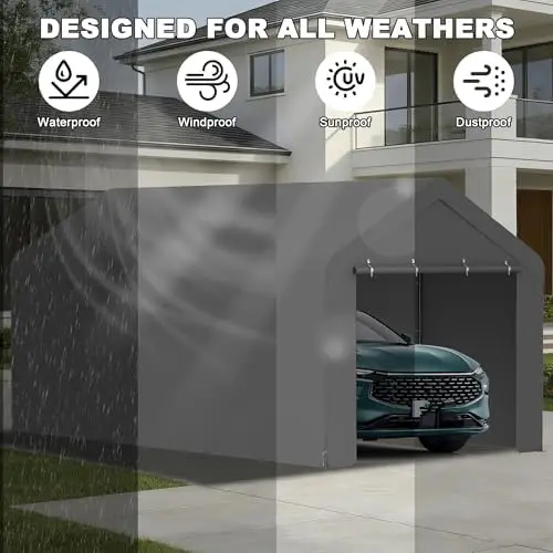 Carport 10 x 20 FT Heavy Duty, Portable Garage Canopy, Waterproof Car Canopy with Side-Opening Removable Door, Carport