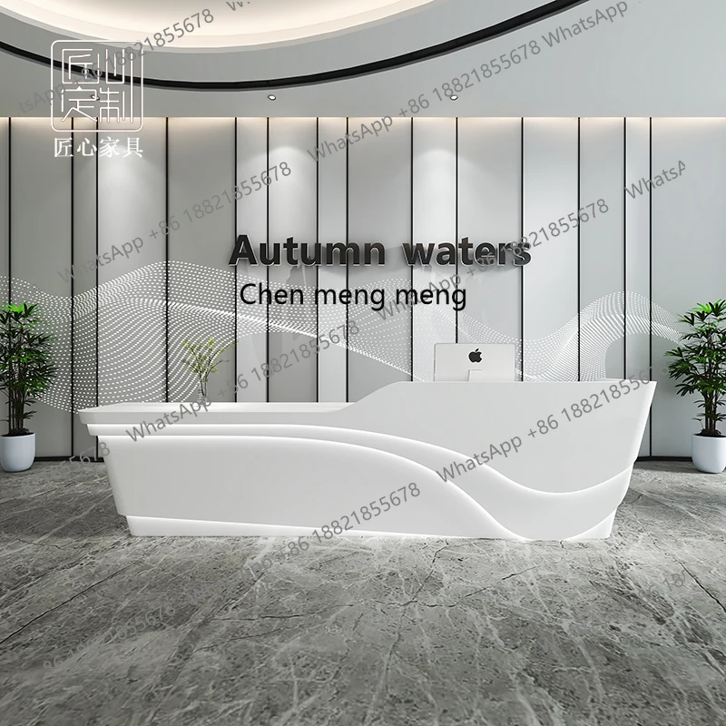 

Beauty salon company reception desk creative store curved bar counter paint checkout page