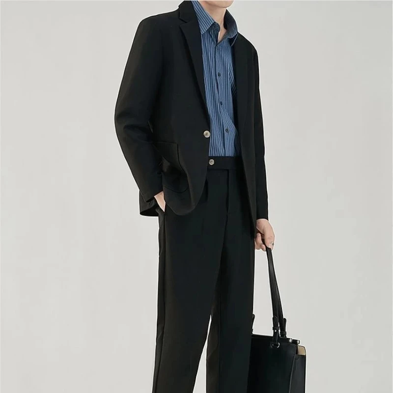 2 Piece Outfit Set Male Solid Color Youth Trends Costumes Ceremony Pants Full Men\'s Suits and Blazers Clothes Classic Elegant