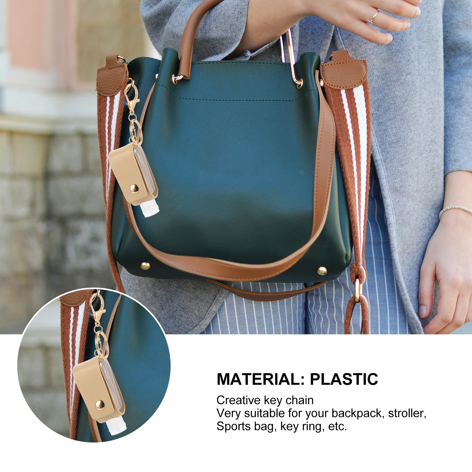 

2pcs Portable Bottle Cover Keychain Holder For Refillable Perfume Empty Bottle Pu Case Travel Accessory Organizer