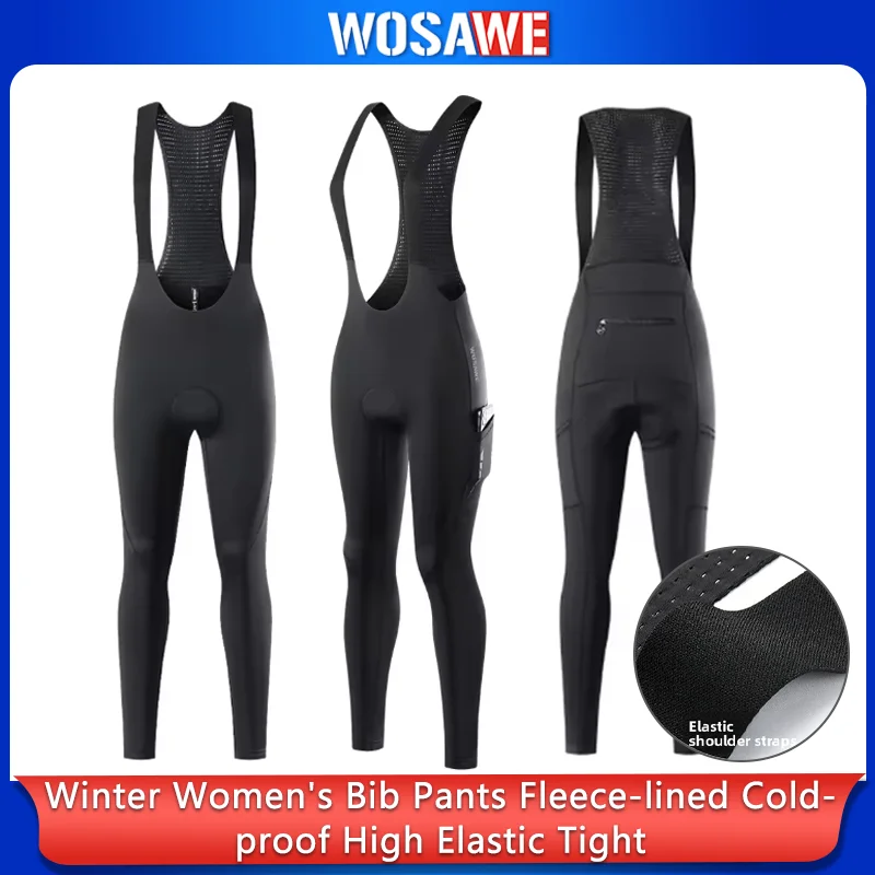 

WOSAWE Winter Women's Cycling Bib Pants Road Bike Fleece-Lined Cold-Proof Bib Pants High-Elastic Tight Cycling Pants