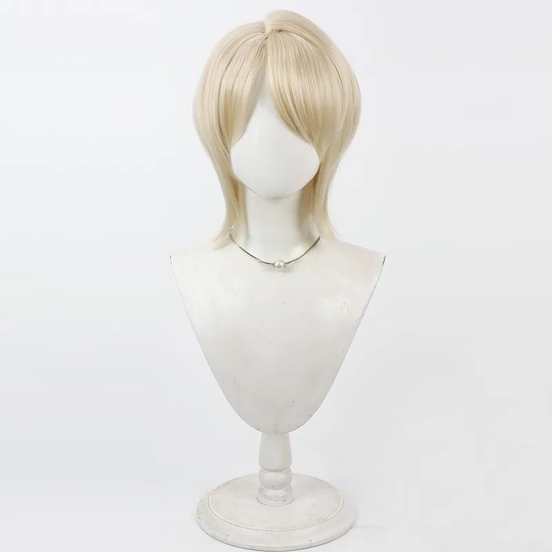 لعبة ليمبوس كومباني فاوست شعر مستعار كوسبلاي قصير أصفر فاتح مقاوم للحرارة شعر صناعي للهالوين كرنفال دعائم حفلات النساء والرجال