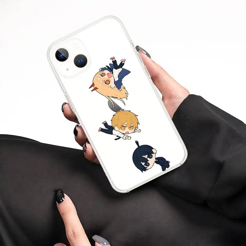 Casing HP Lucu Anime A-Chainsaw Man-W untuk iPhone 15 11 13 14 Pro Max 7 8 Plus X Xr Xs Max 16pro 12mini Transparan