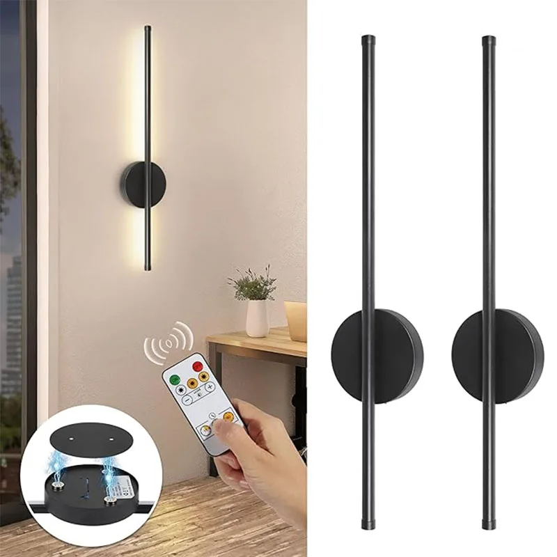 Rechargeable Wireless Wall Lamp Aluminum LED Long Wall Light Remote Control Dimmable Wall Sconce Bedroom Bedside Reading Light
