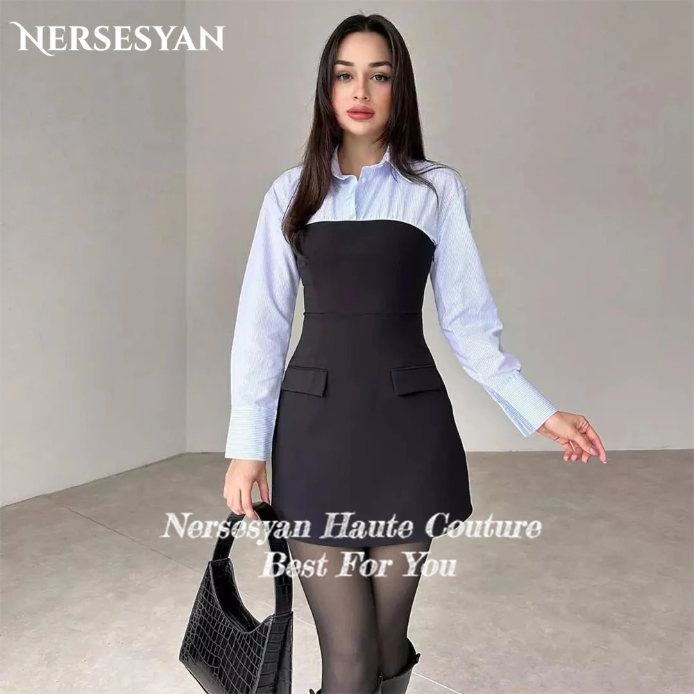 Nersesyan Elegant Suits Mini Evening Dresses High Neck Mixed Colors A-Line Prom Dress Buttons Graduation Celebrity Party Gowns