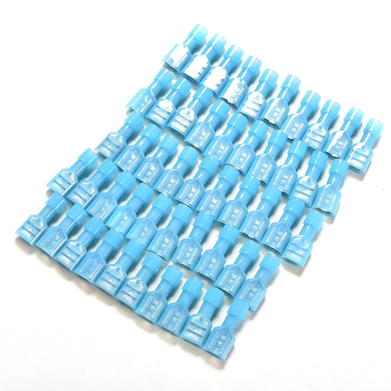 50 Stuks Blauw Volledig Geïsoleerd Nylon Vrouwelijke Spade Crimp Connector Terminals 16-14awg