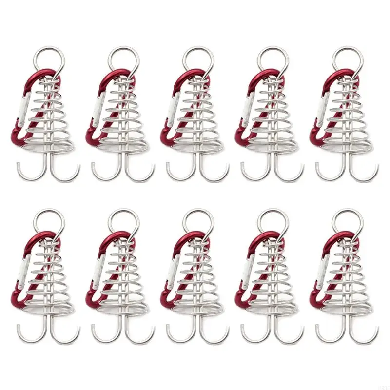 F68F Spring Octopus Deck Peg with Carabiner Hook Windproof Fishbone Tent Stake