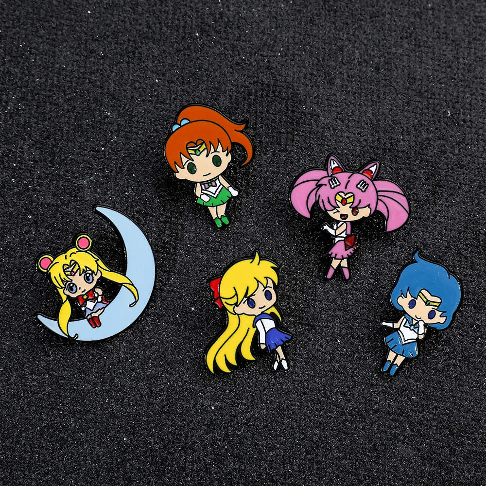 Japan Anime Sailor Moon Brooch Cute Kawaii Cartoon Figure Tsukino Usagi Aino Minako Hino Rei Pins for Clothing Sweet Accessories