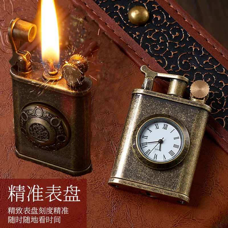 Retro Watch Lighter Metal Creative Gyro Wheel Flint Antique Lighter Vintage Gaso Kero Lighter Men's Gift