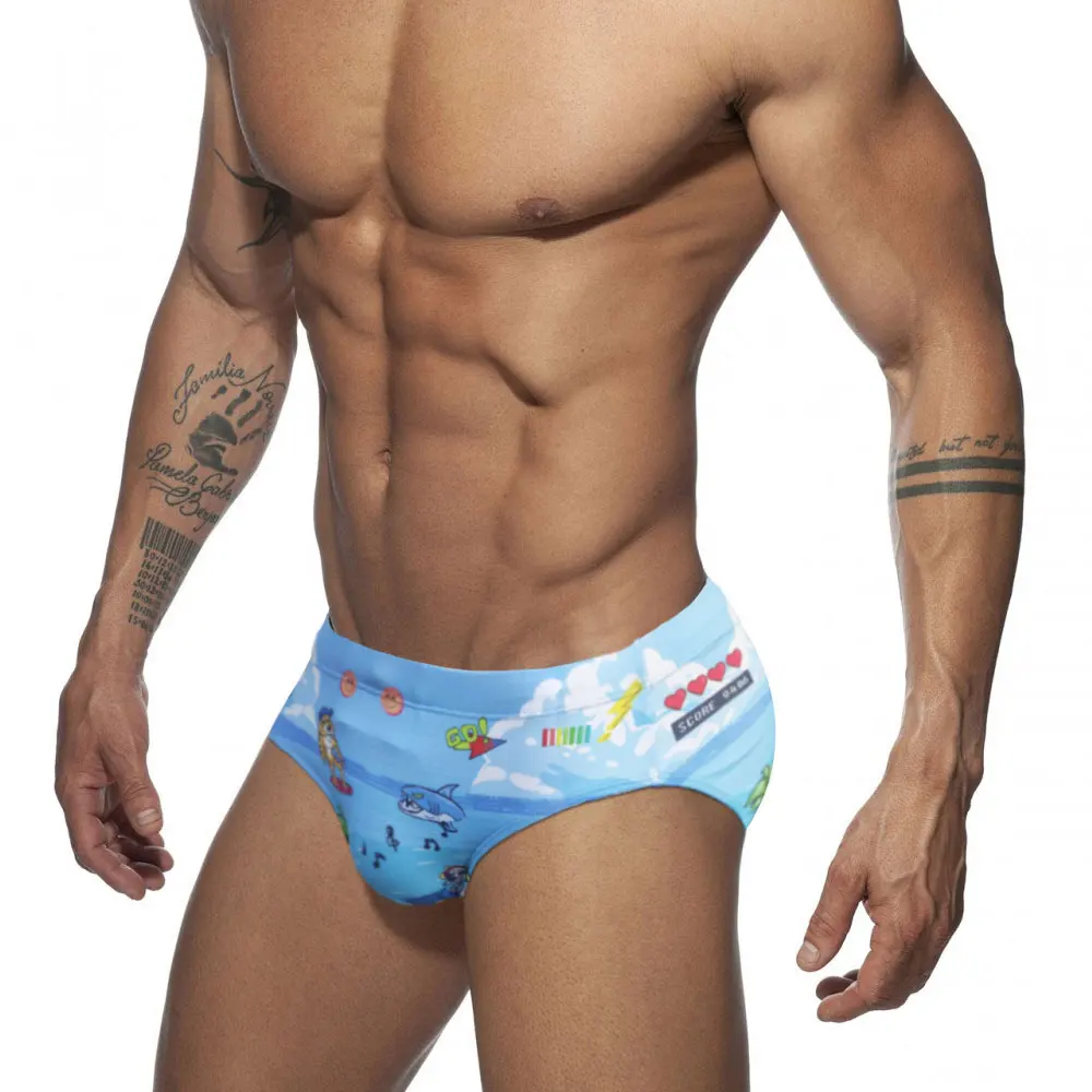 Men's Swim Briefs Sexy Swimming Short Water Sport Beach Pants Swimsuit Blue Printed Swimwear Sexy Male Suilt Surfing Swim Wear