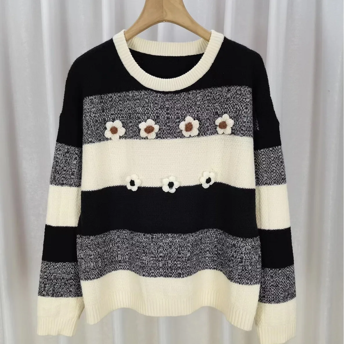 

Autumn and Winter Woman Sweater Basic Style Round Collar Long Sleeve Thin Jumper Female Striped Pullover Cotton Knit Tops B326