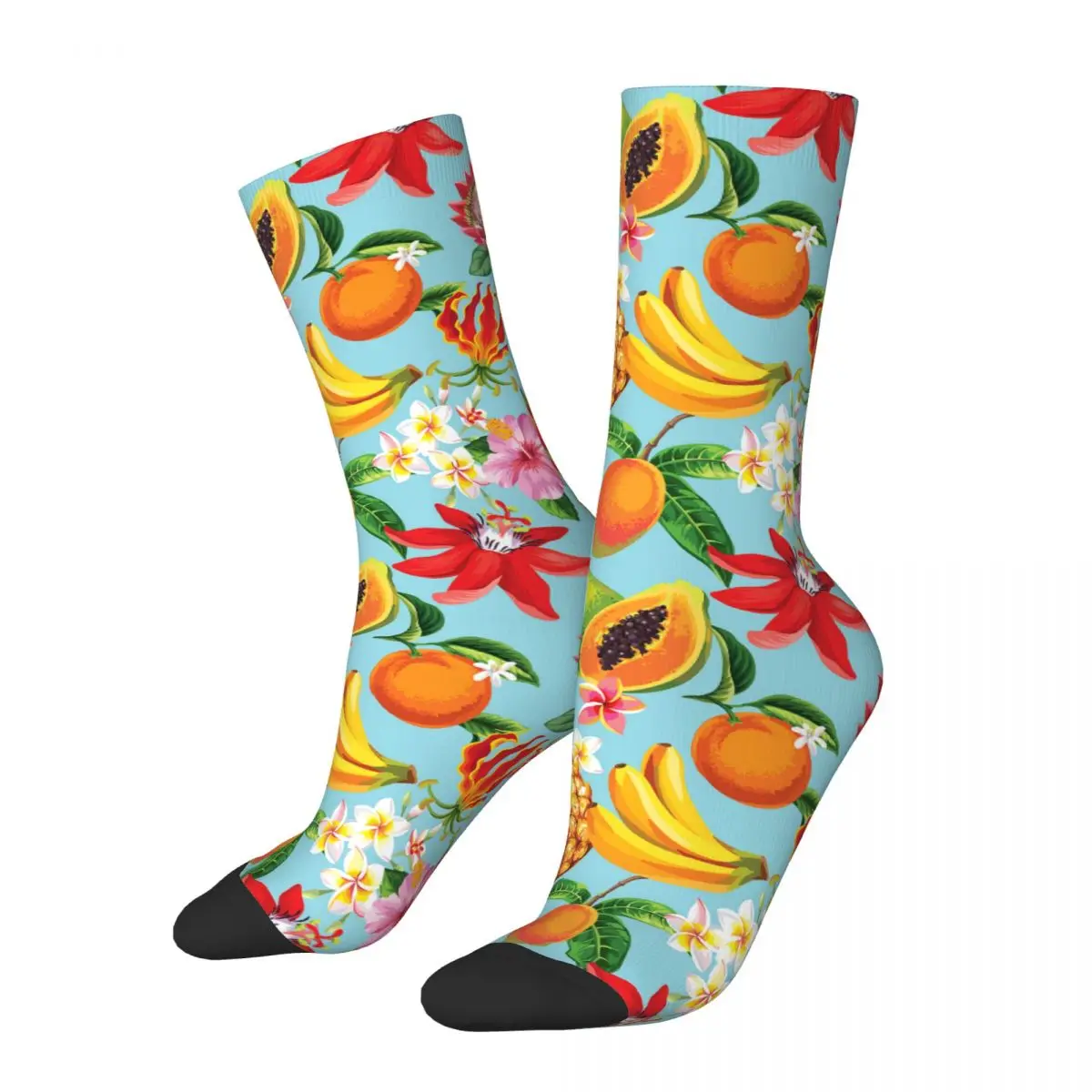 Feliz engraçado meias masculinas casual banana tropical fruta flor meias poliéster esporte feminino meias primavera verão outono inverno