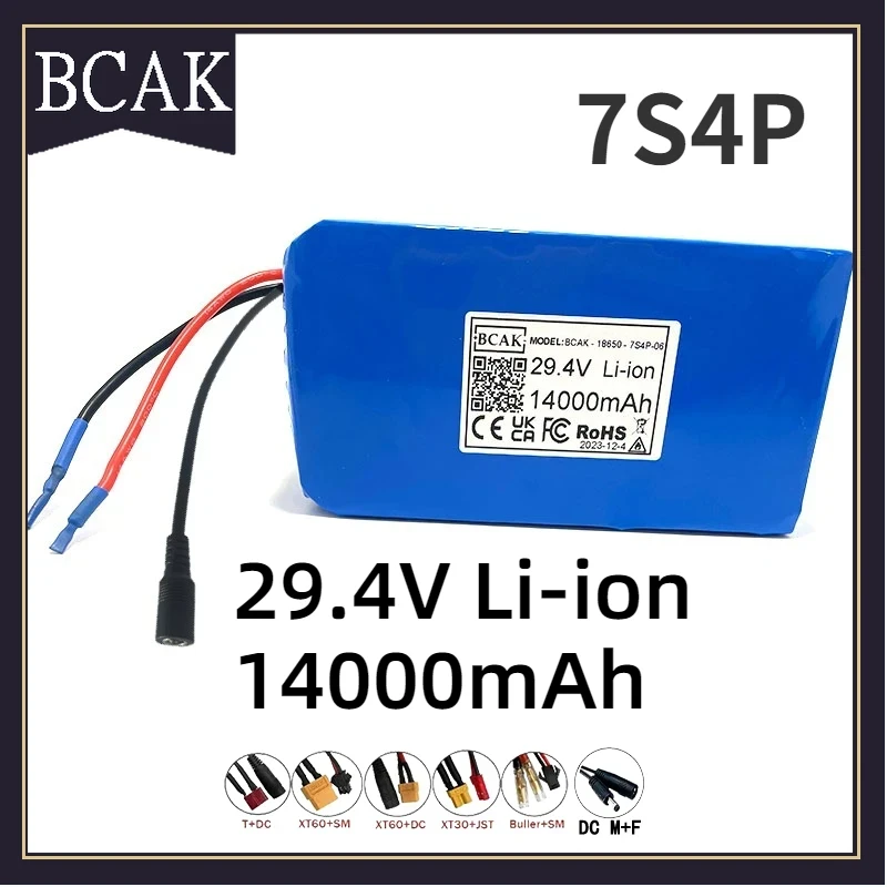 BCAK Style 7S4P 29.4V 14000mAh 18650 Hight Quality Rechargeable Lithium-ion Battery Pack Electric Bicycle Scooter Car Model Whee