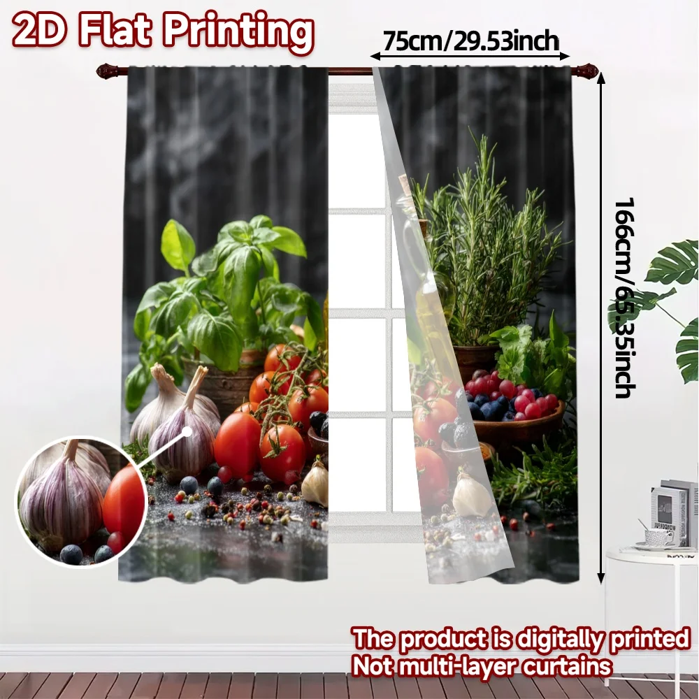 2pcs, 2D FLAT PRINTING Curtains (Without Rod) Mediterranean Feast Minimalist Modern Curtains Durable 100% Polyester Fabric