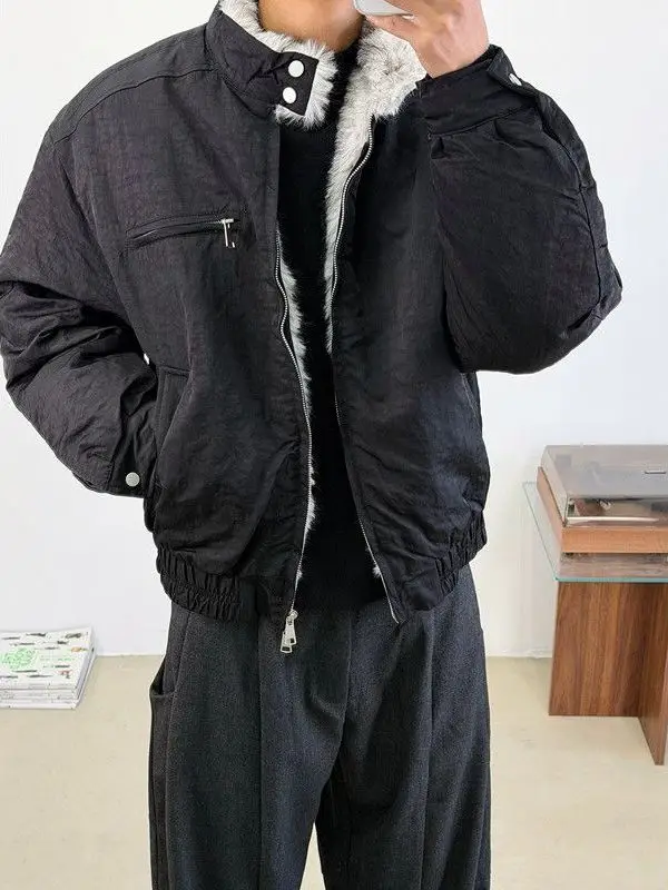 

Зимняя куртка в американском ретро-стиле с меховым воротником, повседневное мужское хлопковое пальто, теплое, с воротником-стойкой, длинное, молодежный стиль