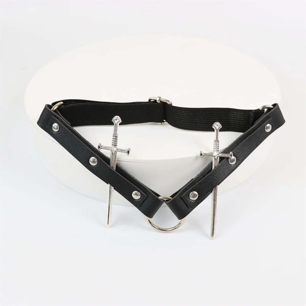 المرأة بولي Leather الجلود القوطية الساق خواتم الشرير نمط الأربطة تأثيري الملابس السيف اكسسوارات Harajuku نمط الساق الأشرطة #3