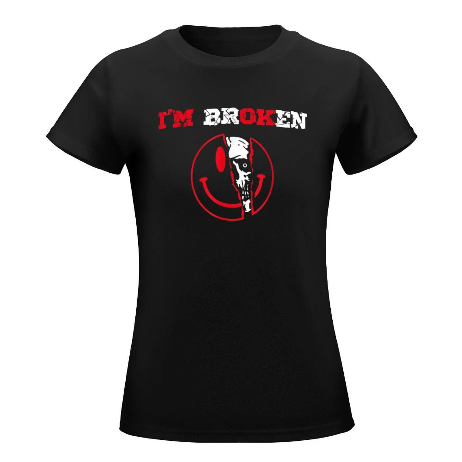 Confused Smile I'm Broken Invisible Illness I'm OK Broken T-Shirt summer clothes plus size tops aesthetic clothes Women t shirt