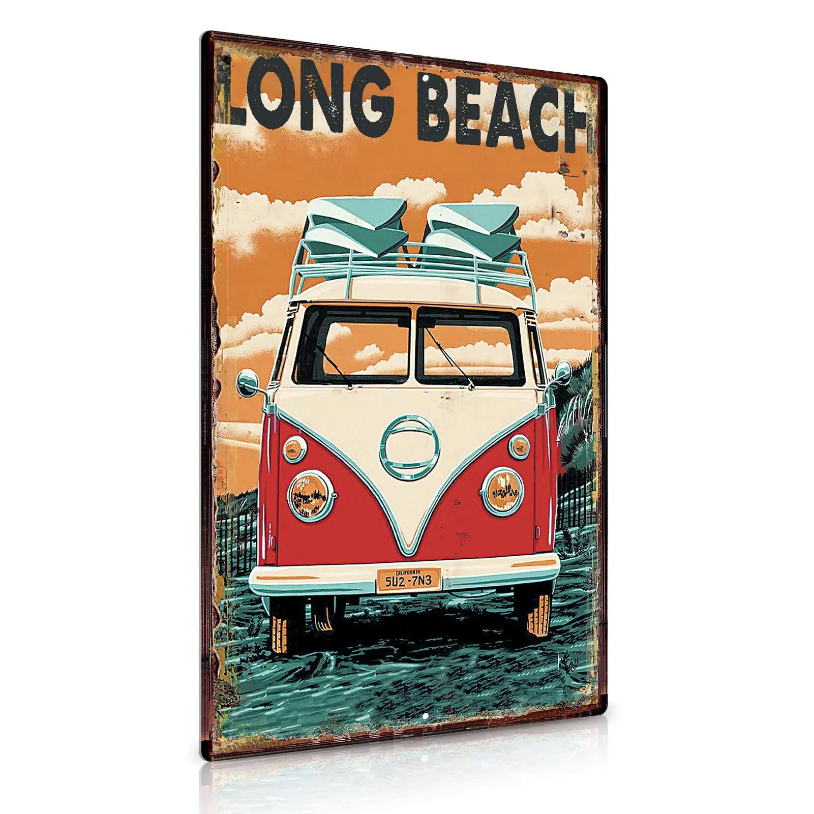 Kalynvi Long Beach Vintage Metal Tin Sign Beach House Wall Decor 12