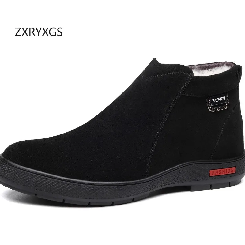 

ZXRYXGS Top Layer Cow Suede Wool Boots Warm Sneakers Fashion Casual Shoes 2025 New Winter Trendy Shoes Men Boots Snow Boots Flat