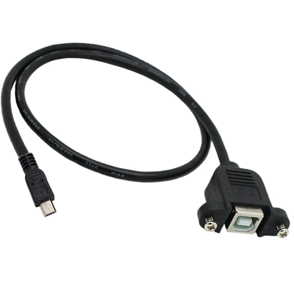 Mini USB to USB 2.0 B-type female cable extension cable with panel mounting screw hole locking connector adapter 0.3 M 0.5 M