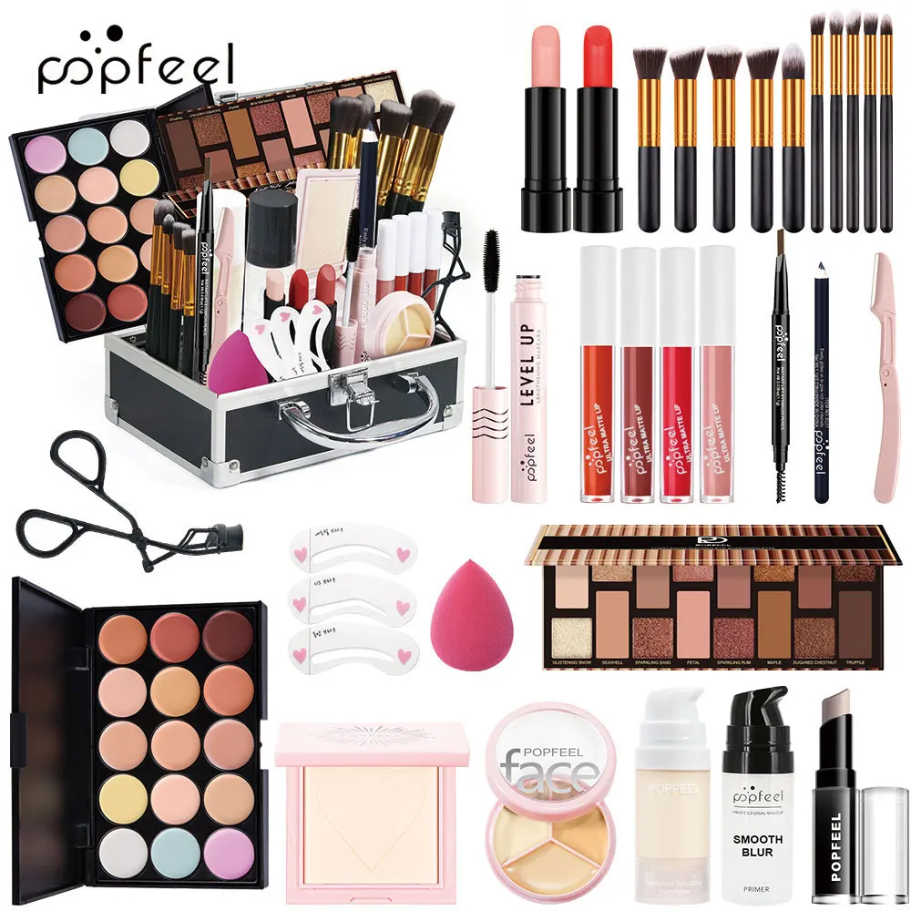 

All-in-One Makeup Kit | Pro Cosmetic Set w/Brushes, Lipsticks, Eyeshadows, Blush & Primer | For Beginners/Experts