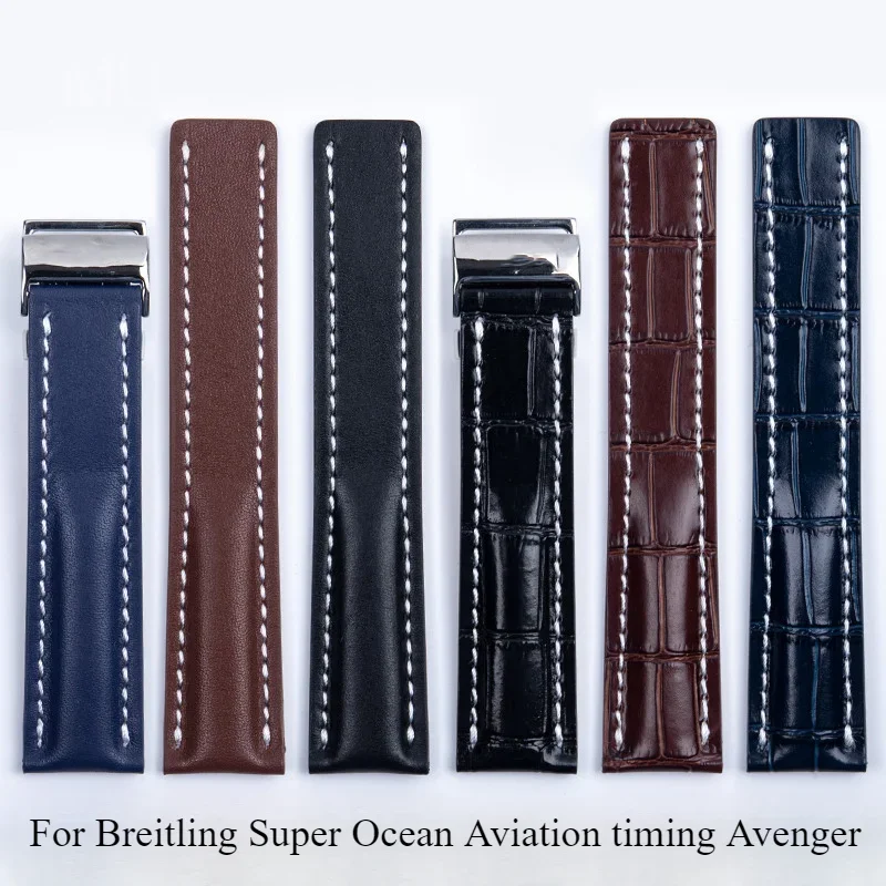 Italian Soft and Skin Friendly Genuine Leather Watch Strap for Breitling Super Ocean Aviation Timing Avenger 22/24mm